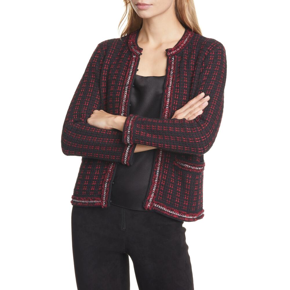 Alice + Olivia Georgia Embellished Sweater Jacket Blazer Red Chains SZ M